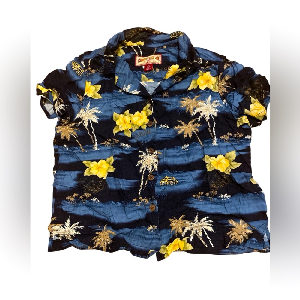 Y2K Caribbean Joe Hawaiian Shirt | Tropical Rayon Button Front Top | Size Large - Picture 3 of 5